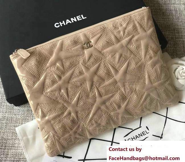 Chanel Metallic Star Embossed Large Pouch Clutch Bag A70101 Beige 2017