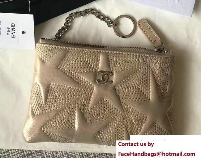 Chanel Metallic Star Embossed Mini Pouch Bag A70100 Beige 2017