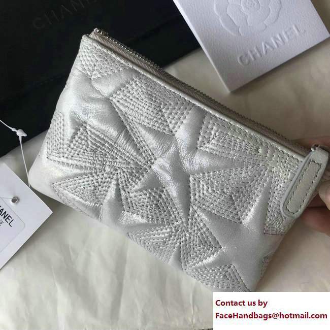 Chanel Metallic Star Embossed Mini Pouch Bag A70100 Light Gray 2017