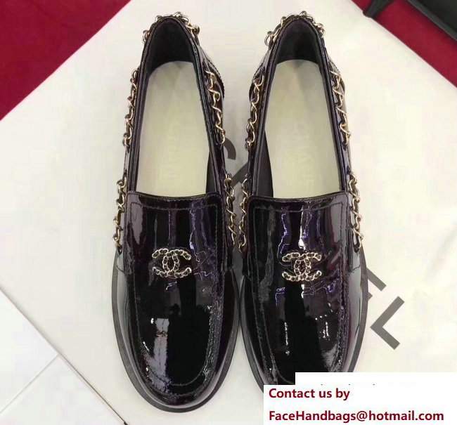 Chanel Patent Calfskin CC Logo Chain Loafers G33521 Black 2018 - Click Image to Close