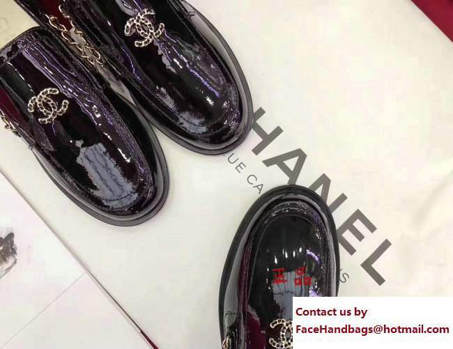 Chanel Patent Calfskin CC Logo Chain Loafers G33521 Black 2018 - Click Image to Close