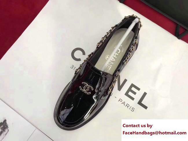 Chanel Patent Calfskin CC Logo Chain Loafers G33521 Black 2018