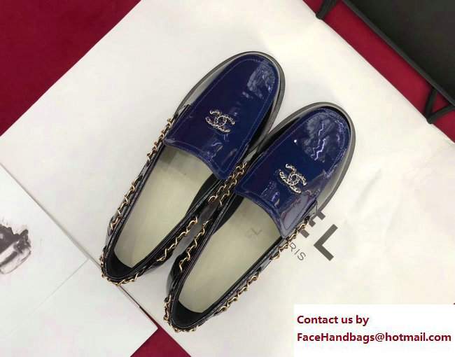 Chanel Patent Calfskin CC Logo Chain Loafers G33521 Blue/Black 2018
