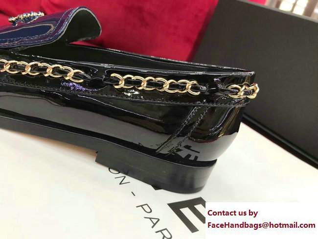 Chanel Patent Calfskin CC Logo Chain Loafers G33521 Blue/Black 2018 - Click Image to Close