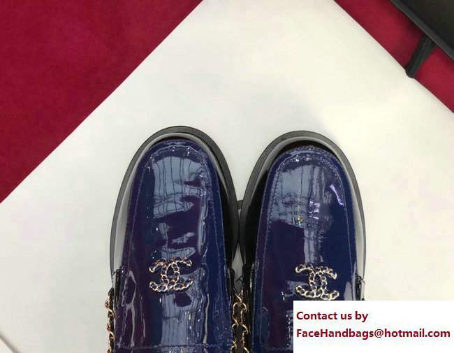 Chanel Patent Calfskin CC Logo Chain Loafers G33521 Blue/Black 2018