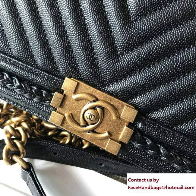 Chanel Patinated Chevron Boy Braided Old Medium Flap Bag Black Cruise 2018 - Click Image to Close