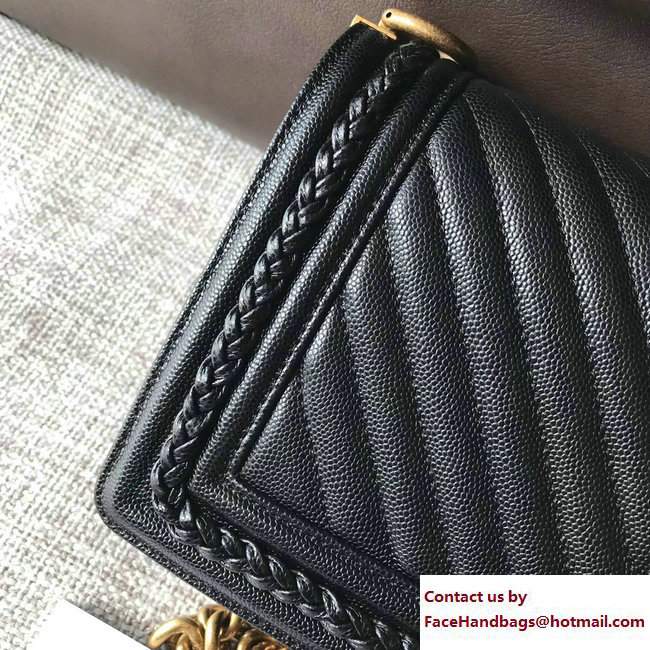 Chanel Patinated Chevron Boy Braided Old Medium Flap Bag Black Cruise 2018