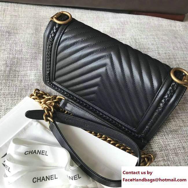Chanel Patinated Chevron Boy Braided Old Medium Flap Bag Black Cruise 2018 - Click Image to Close