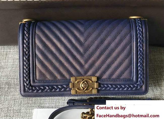 Chanel Patinated Chevron Boy Braided Old Medium Flap Bag Blue Cruise 2018 - Click Image to Close