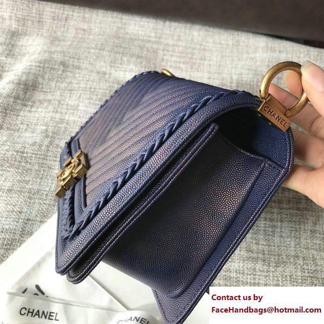 Chanel Patinated Chevron Boy Braided Old Medium Flap Bag Blue Cruise 2018