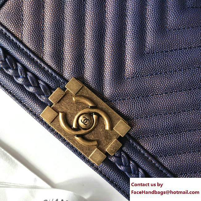 Chanel Patinated Chevron Boy Braided Old Medium Flap Bag Blue Cruise 2018