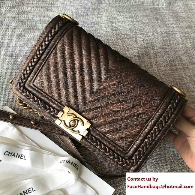 Chanel Patinated Chevron Boy Braided Old Medium Flap Bag Bronze Cruise 2018 - Click Image to Close