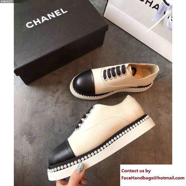 Chanel Pearls Lace-ups Sneakers G32357 Black/Beige Cruise 2018
