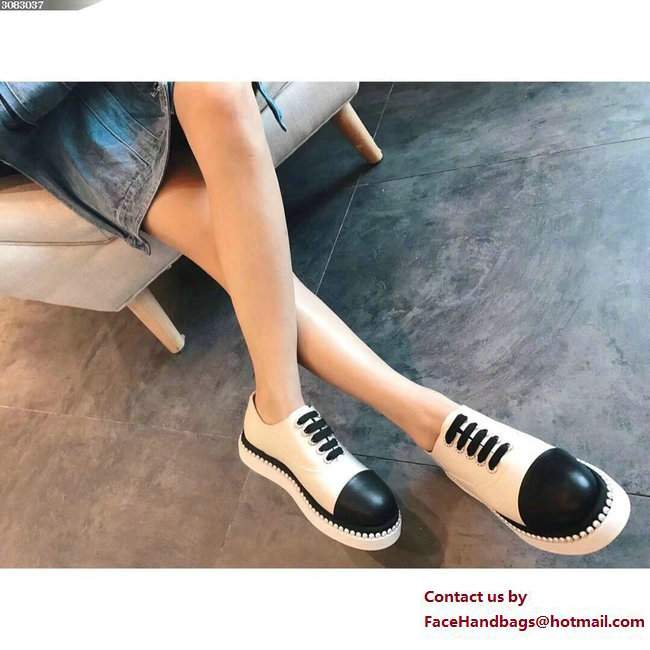 Chanel Pearls Lace-ups Sneakers G32357 Black/Beige Cruise 2018