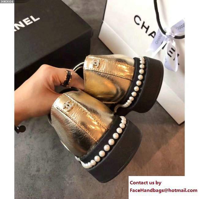 Chanel Pearls Lace-ups Sneakers G32357 Black/Metallic Gold Cruise 2018