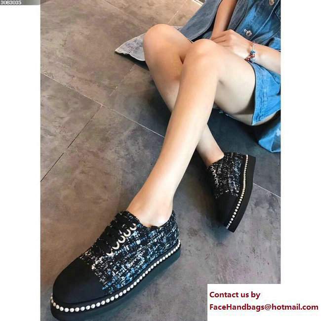 Chanel Pearls Lace-ups Sneakers G32357 Tweed/Grosgrain Black Cruise 2018