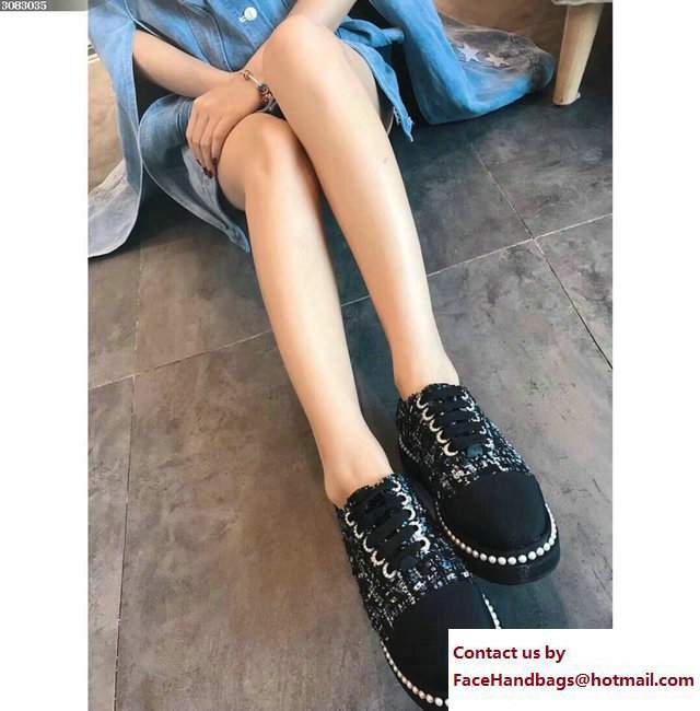Chanel Pearls Lace-ups Sneakers G32357 Tweed/Grosgrain Black Cruise 2018
