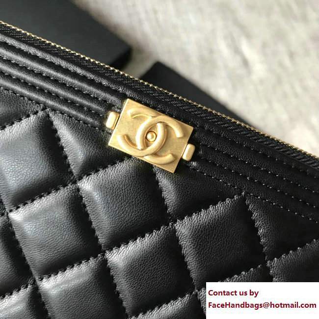 Chanel Sheepskin Boy Large Pouch Clutch Bag A80570 Black/Gold 2017