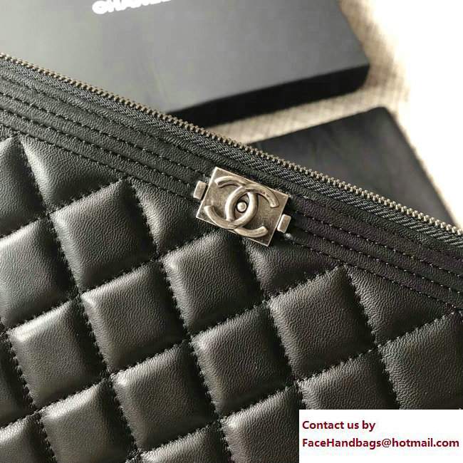 Chanel Sheepskin Boy Large Pouch Clutch Bag A80570 Black/Silver 2017 - Click Image to Close