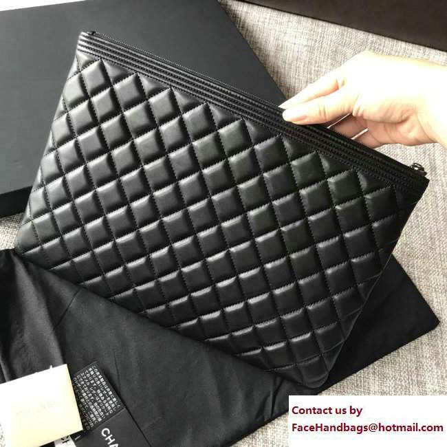 Chanel Sheepskin Boy Large Pouch Clutch Bag A80570 Black/Silver 2017 - Click Image to Close