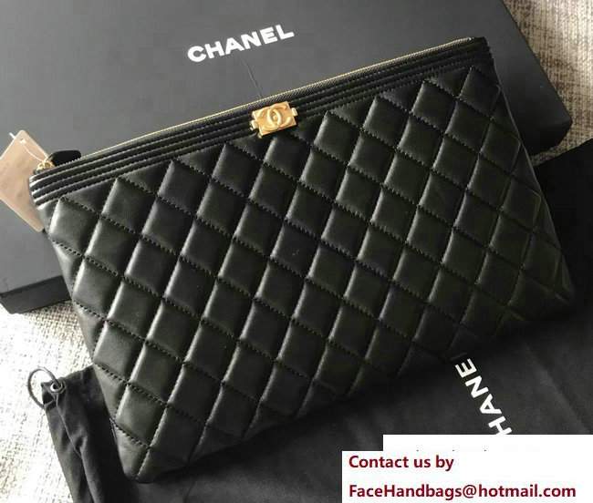 Chanel Sheepskin Boy Small Pouch Clutch Bag A80571 Black/Gold 2017