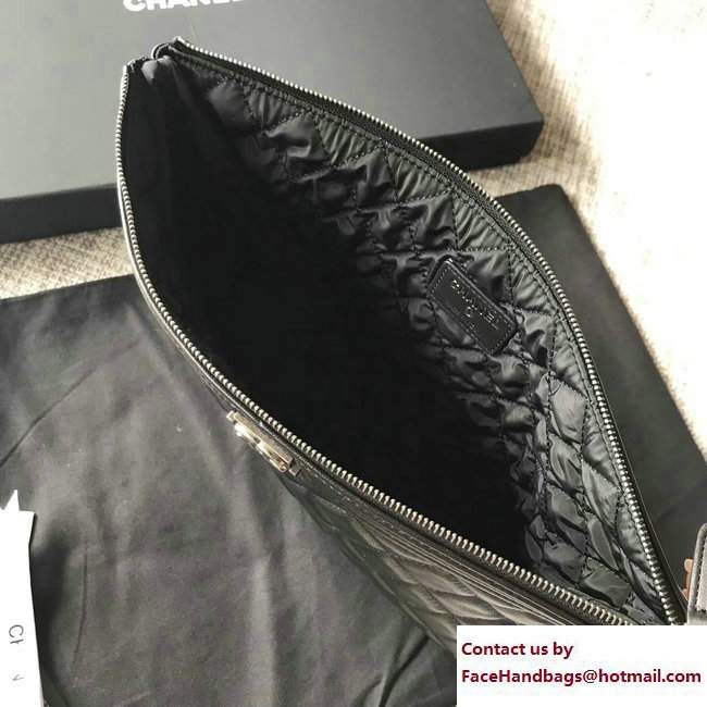 Chanel Sheepskin Boy Small Pouch Clutch Bag A80571 Black/Silver 2017