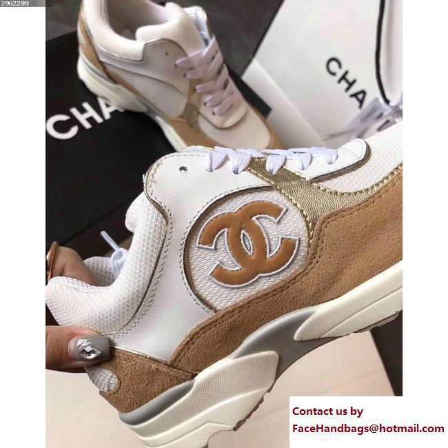 Chanel Sneakers Suede Camel/White - Click Image to Close