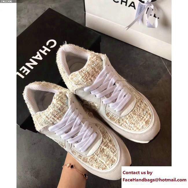 Chanel Sneakers Tweed Beige - Click Image to Close