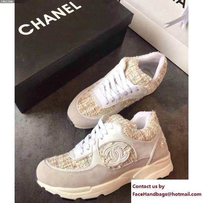 Chanel Sneakers Tweed Beige - Click Image to Close