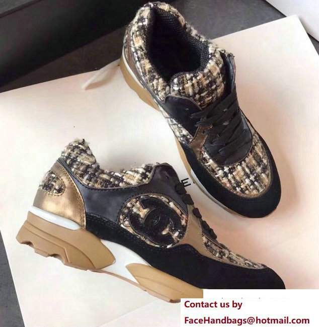 Chanel Sneakers Tweed Black/Gold