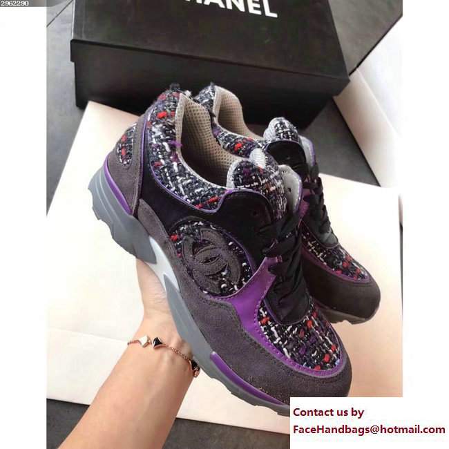 Chanel Sneakers Tweed Black/Purple - Click Image to Close