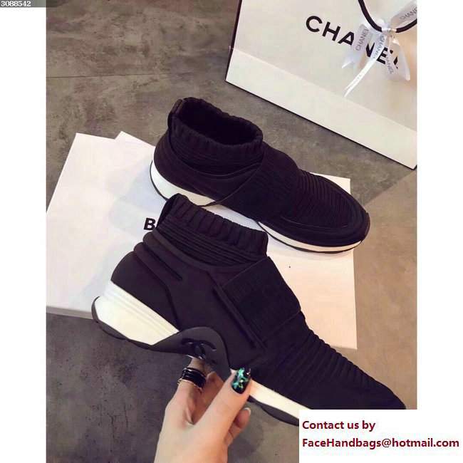 Chanel Stretch and Glittered Fabric Sneakers G33070 Black Spring 2018
