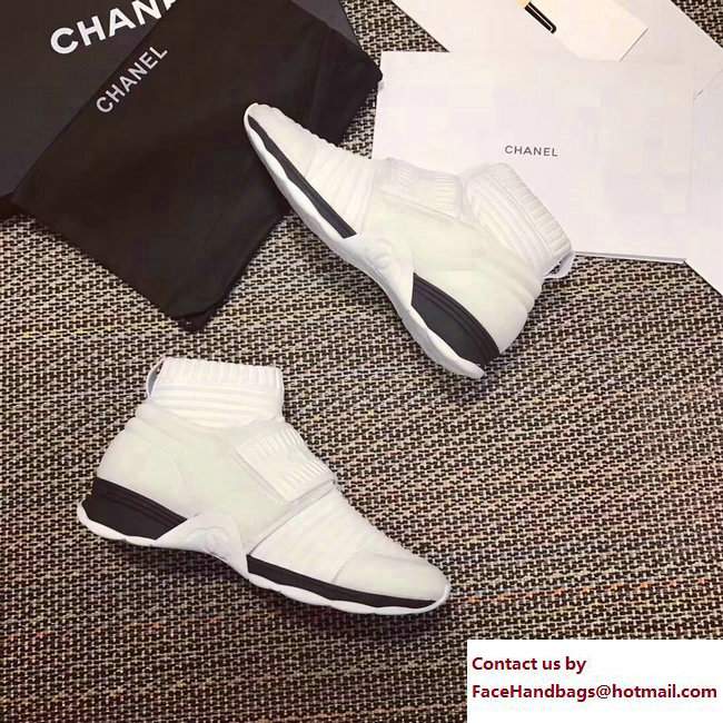 Chanel Stretch and Glittered Fabric Sneakers G33070 White Spring 2018 - Click Image to Close