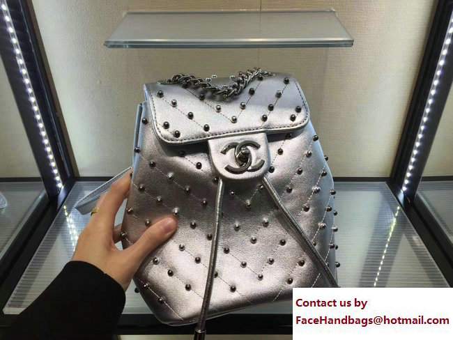 Chanel Stud Wars Backpack Bag A91959 Silver 2017 - Click Image to Close