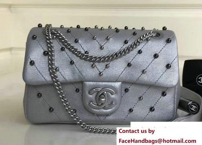 Chanel Stud Wars Mini Flap Bag A91954 Silver 2017 - Click Image to Close