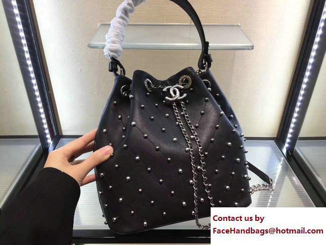 Chanel Stud drawstring Bag A91958 black 2017