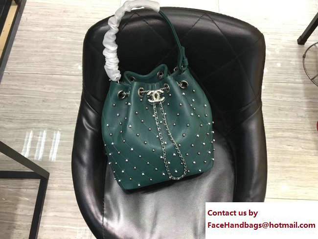 Chanel Stud drawstring Bag A91958 green 2017