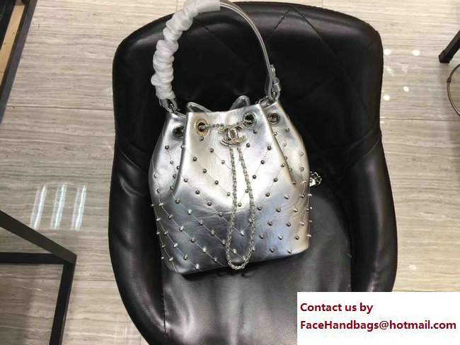 Chanel Stud drawstring Bag A91958 silver 2017 - Click Image to Close