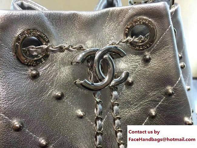 Chanel Stud drawstring Bag A91958 silver 2017