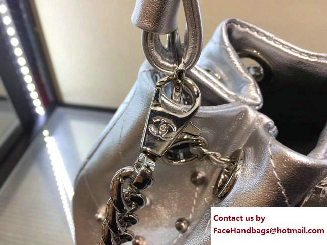 Chanel Stud drawstring Bag A91958 silver 2017