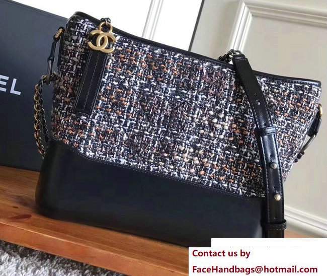 Chanel Tweed/Calfskin Gabrielle Medium Hobo Bag A93824 Black/Gray/Orange 2017 - Click Image to Close