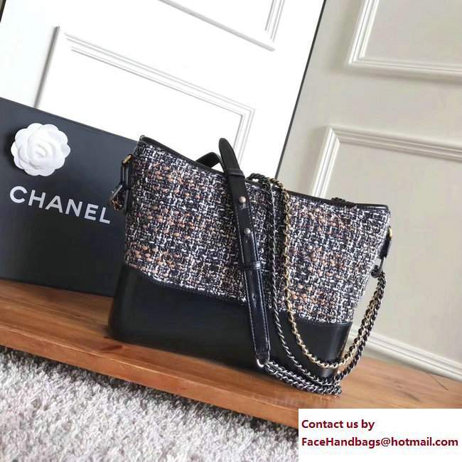 Chanel Tweed/Calfskin Gabrielle Medium Hobo Bag A93824 Black/Gray/Orange 2017