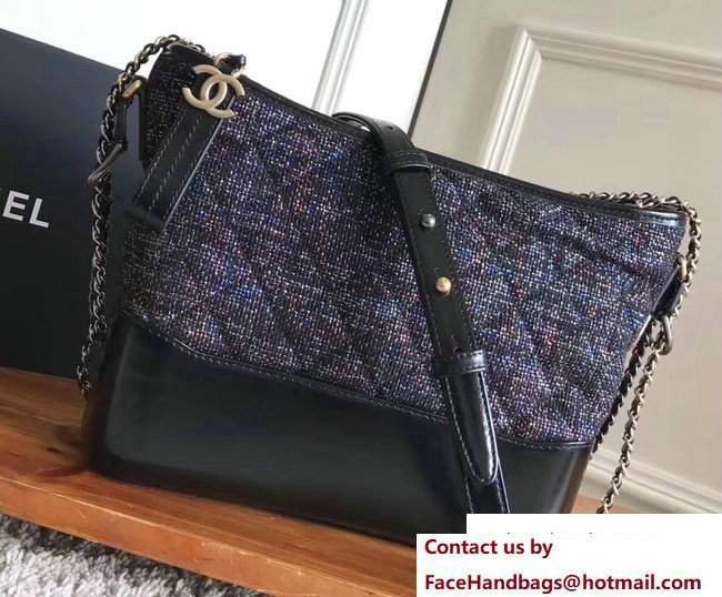 Chanel Tweed/Calfskin Gabrielle Medium Hobo Bag A93824 Black/Multicolor 2017 - Click Image to Close