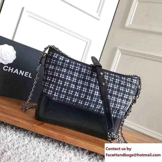 Chanel Tweed/Calfskin Gabrielle Medium Hobo Bag A93824 Black/White 2017