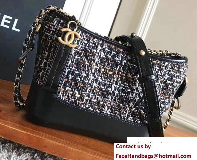 Chanel Tweed/Calfskin Gabrielle Small Hobo Bag A91810 Black/Gray/Orange 2017 - Click Image to Close