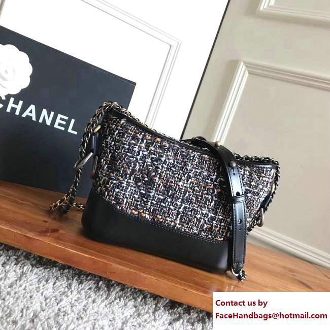 Chanel Tweed/Calfskin Gabrielle Small Hobo Bag A91810 Black/Gray/Orange 2017