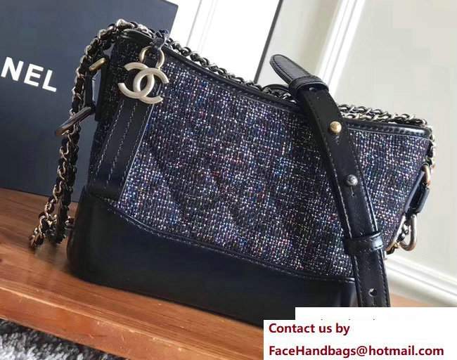 Chanel Tweed/Calfskin Gabrielle Small Hobo Bag A91810 Black/Multicolor 2017