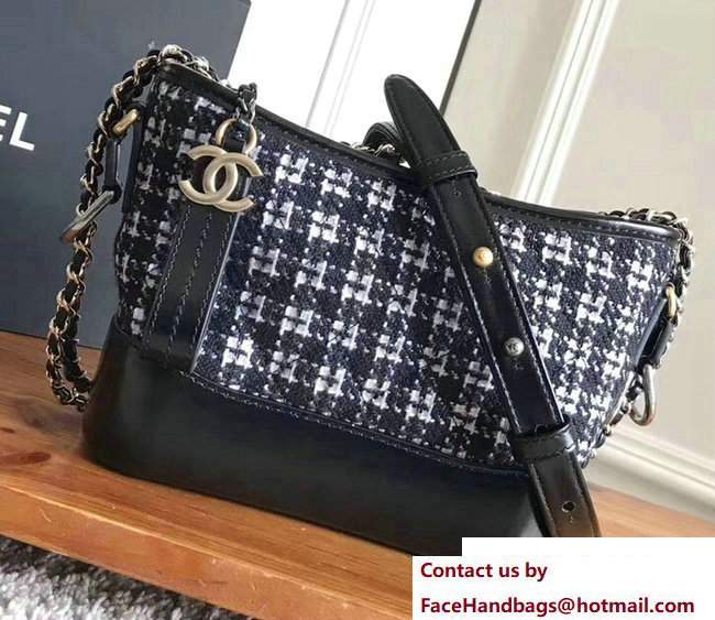 Chanel Tweed/Calfskin Gabrielle Small Hobo Bag A91810 Black/White 2017 - Click Image to Close