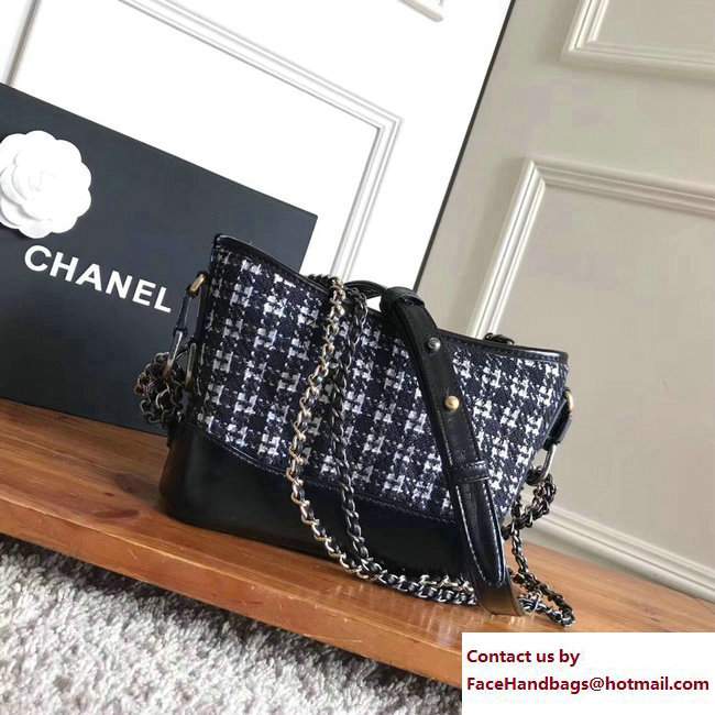 Chanel Tweed/Calfskin Gabrielle Small Hobo Bag A91810 Black/White 2017