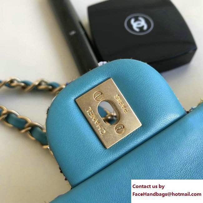 Chanel Tweed Classic Flap Bag A1112 Chain Around Turquoise 2018